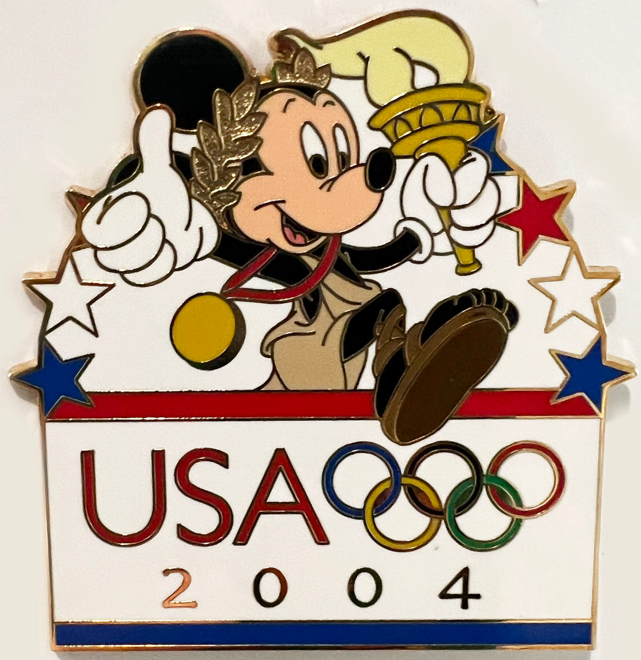 Mickey Mouse With Torch USA Olympics 2004 Logo Disney Pin C07